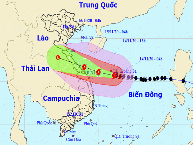 Bão Vamco hướng vào Hà Tĩnh đến Quảng Nam